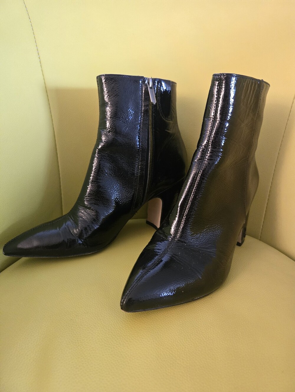Sam Edelman Black Patent Leather Pointed-Toe Ankle Boots - Women